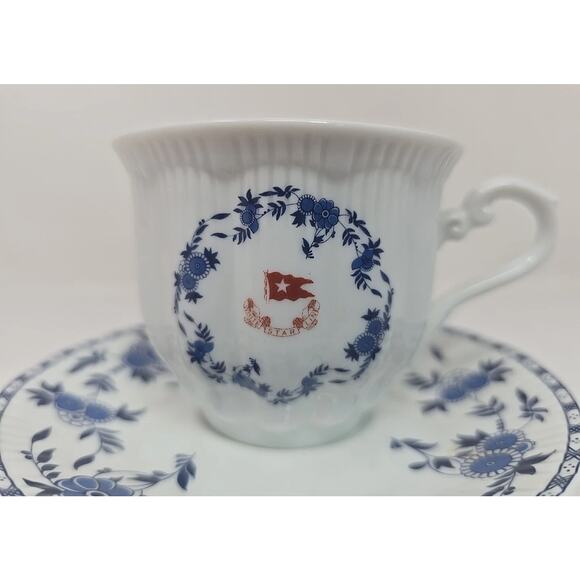 RMS Titanic Authentic Replica Coffee Tea Cup Saucer White Star Line Blue U297 - Picture 3 of 9